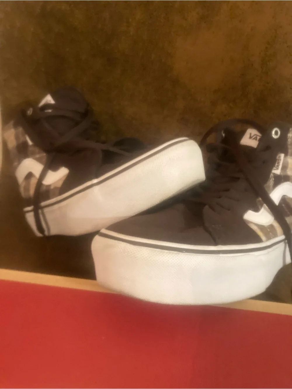 Vans Filmore Hi Platform Brown White High-Top Sneakers Houndstooth and Plaid
